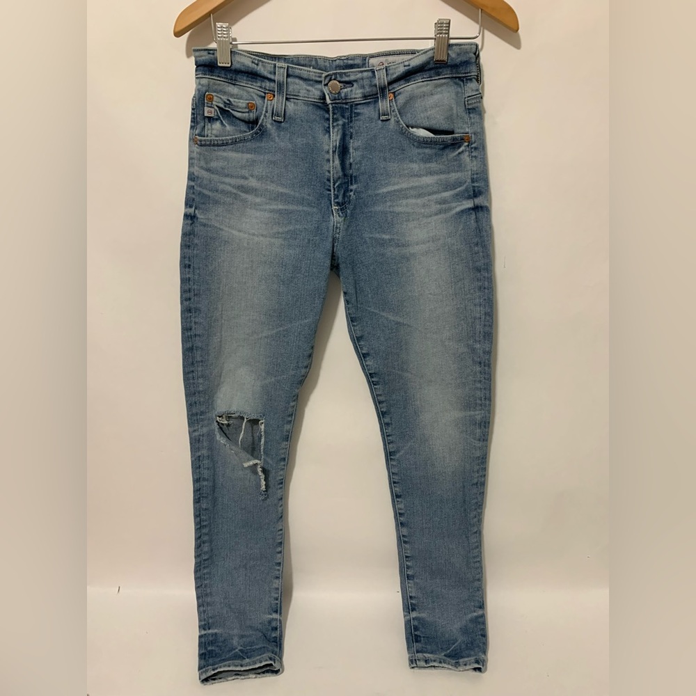 AG Adriano Goldschmied Farrah High Rise Skinny Light Wash Distressed Jean 29R